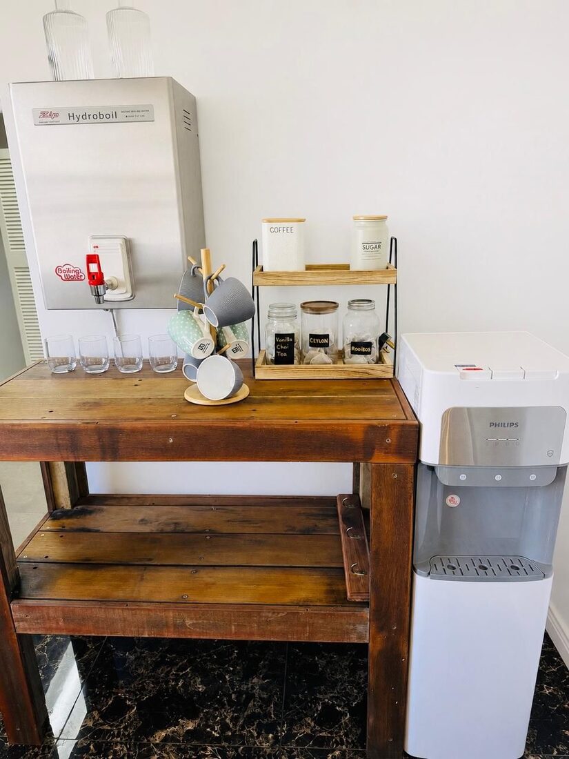 Tea, coffee and water available to patients in the waiting area